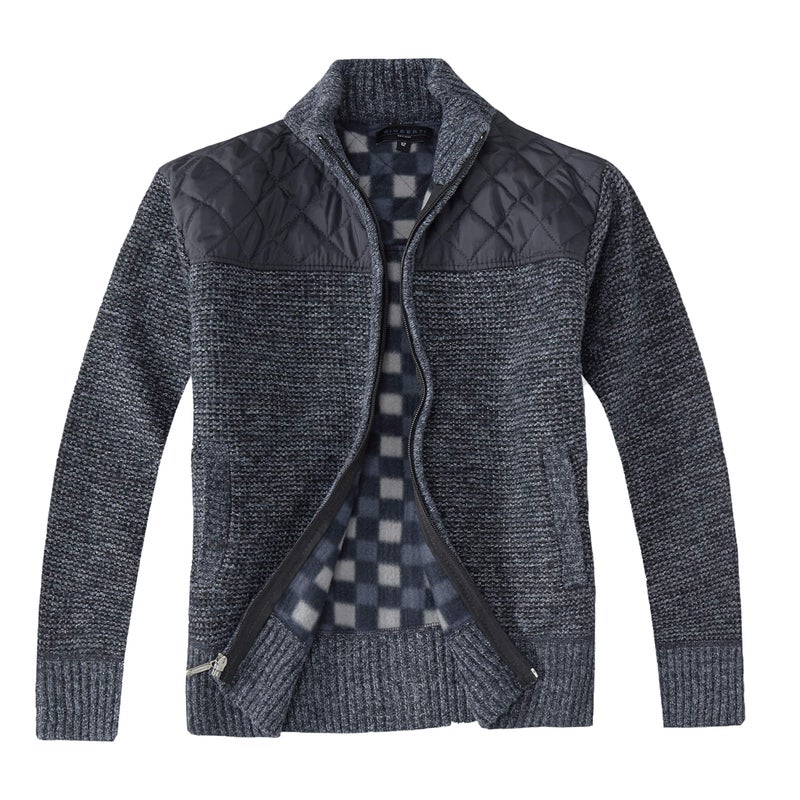 Gioberti Boy's Knitted Full Zip Cardigan Sweater with Soft Brushed Flannel Lining, Melange Blue, Size 6 - Image 1